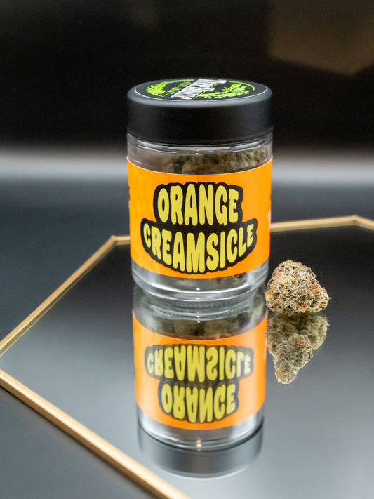 Jar of 'Orange Creamsicle' cannabis THCA Flower 7 Grams